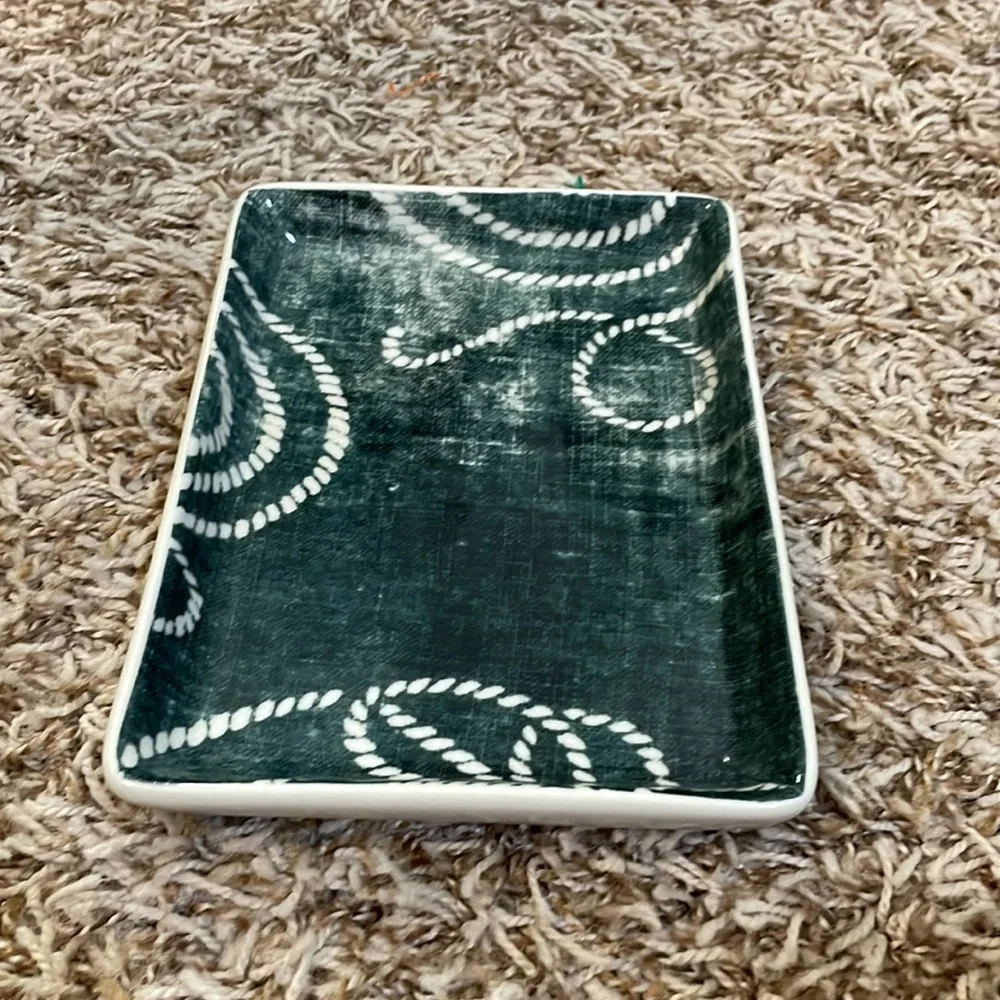 J. Crew Ceramics Catch All Tray Nautical Batik Rope - White & Teal